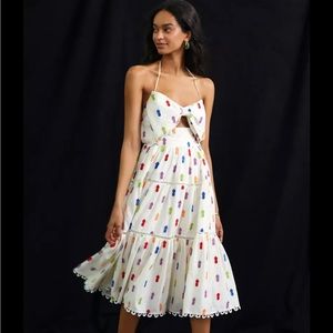 Farm Rio White Rainbow Pineapple Halter Bow Dress
